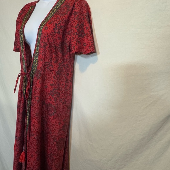 B-82 Aller Simplement Red & Black Floral Short Sleeve Tie Front Long Suit Jacket - Picture 6 of 12